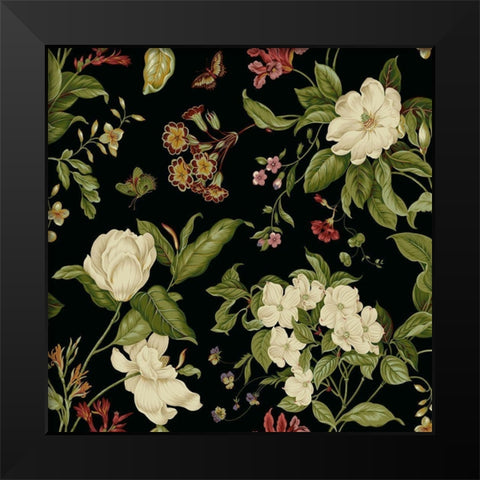 Garden Floral on Black I Black Modern Wood Framed Art Print by Unknown