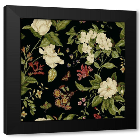 Garden Floral on Black II Black Modern Wood Framed Art Print with Double Matting by Unknown