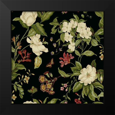 Garden Floral on Black II Black Modern Wood Framed Art Print by Unknown