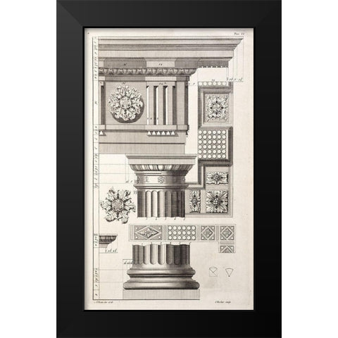Column and Rosettes Black Modern Wood Framed Art Print by Swan, Abraham