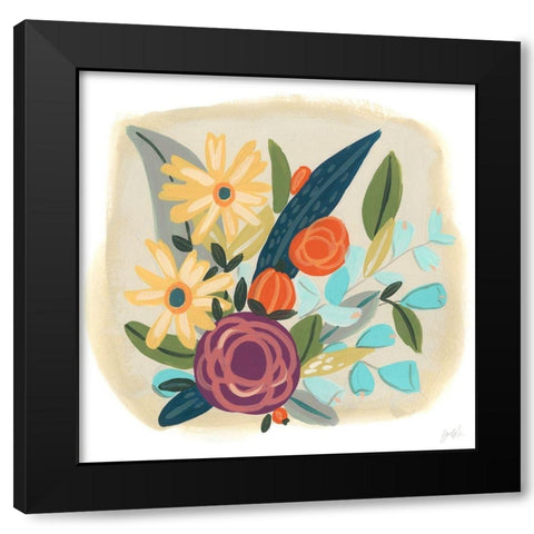 Pop Posy I Black Modern Wood Framed Art Print by Vess, June Erica