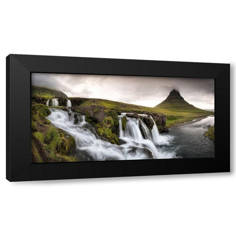 Kirkjufellfoss Panorama Black Modern Wood Framed Art Print with Double Matting by Head, Danny