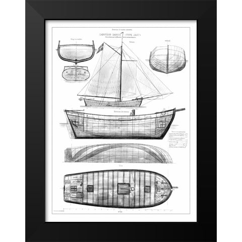Custom Antique Ship Blueprint in BW II Black Modern Wood Framed Art Print by Vision Studio