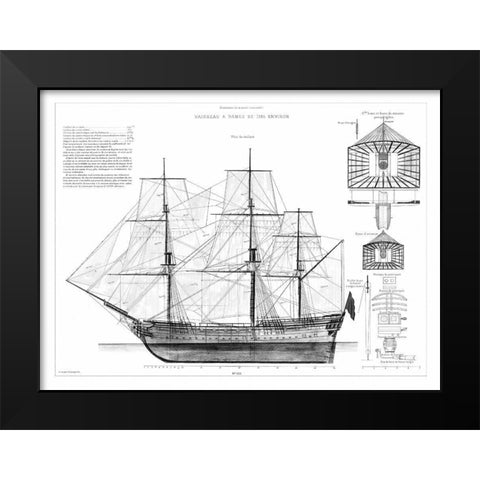 Custom Antique Ship Blueprint in BW IV Black Modern Wood Framed Art Print by Vision Studio