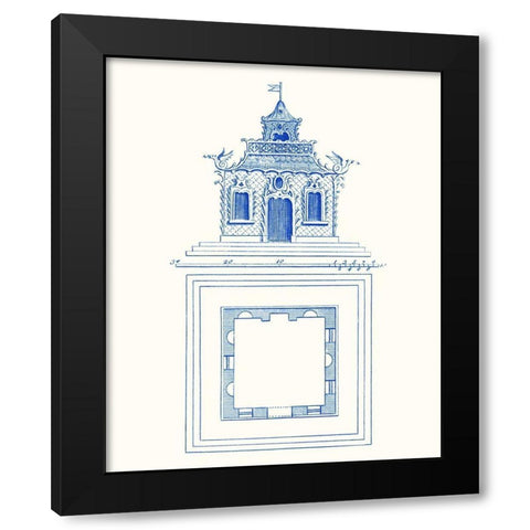 Pagoda Design I Black Modern Wood Framed Art Print with Double Matting by Vision Studio