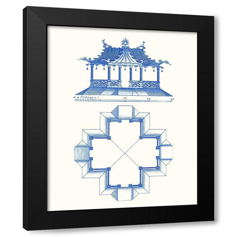 Pagoda Design II Black Modern Wood Framed Art Print with Double Matting by Vision Studio