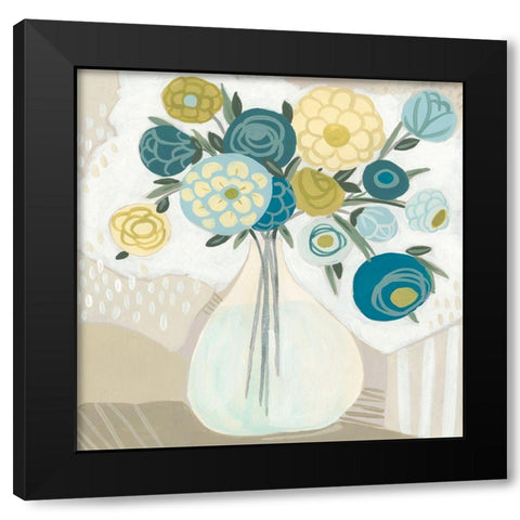 Blue Bohemian Bouquet I Black Modern Wood Framed Art Print by Vess, June Erica