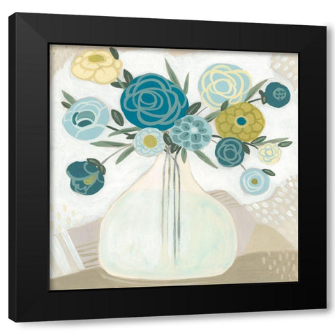 Blue Bohemian Bouquet II Black Modern Wood Framed Art Print by Vess, June Erica