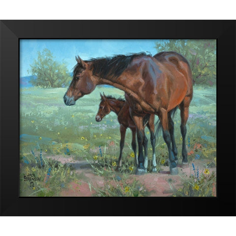 Under Mamas Watchful Eye Black Modern Wood Framed Art Print by Sorenson, Jack