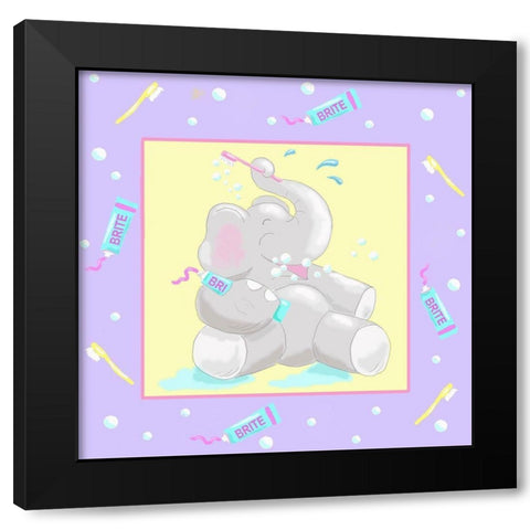 Baby Elephant Bath I Black Modern Wood Framed Art Print by Reynolds, Jade