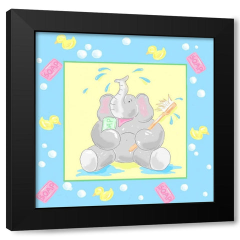 Baby Elephant Bath II Black Modern Wood Framed Art Print with Double Matting by Reynolds, Jade