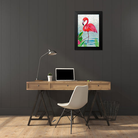 Custom Vivid Flamingo I Black Modern Wood Framed Art Print by Zarris, Chariklia