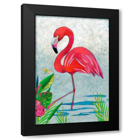 Custom Vivid Flamingo I Black Modern Wood Framed Art Print by Zarris, Chariklia