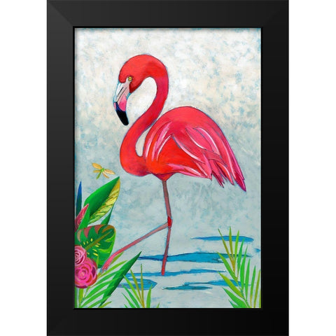 Custom Vivid Flamingo I Black Modern Wood Framed Art Print by Zarris, Chariklia