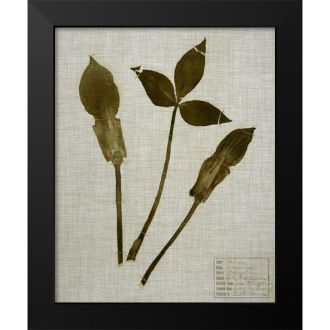 Pressed Leaves on Linen IV Black Modern Wood Framed Art Print by Vision Studio