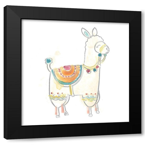 Blockprint Llama I Black Modern Wood Framed Art Print with Double Matting by Vess, June Erica