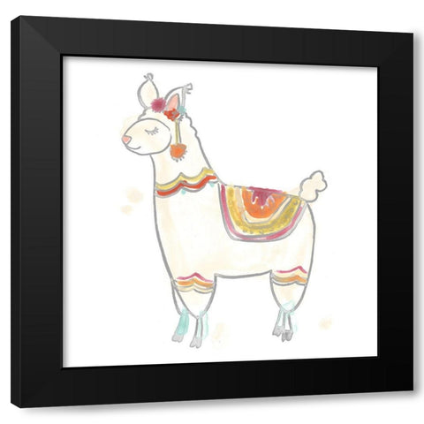 Blockprint Llama II Black Modern Wood Framed Art Print with Double Matting by Vess, June Erica