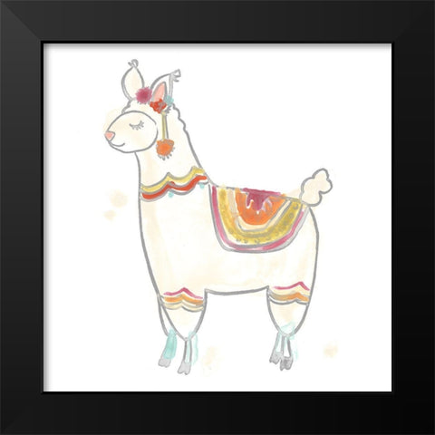 Blockprint Llama II Black Modern Wood Framed Art Print by Vess, June Erica