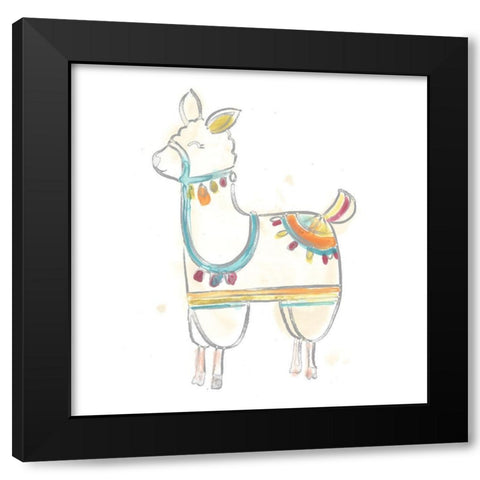 Blockprint Llama III Black Modern Wood Framed Art Print by Vess, June Erica