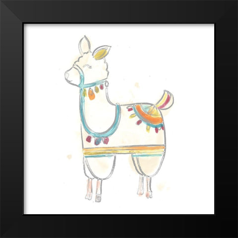 Blockprint Llama III Black Modern Wood Framed Art Print by Vess, June Erica