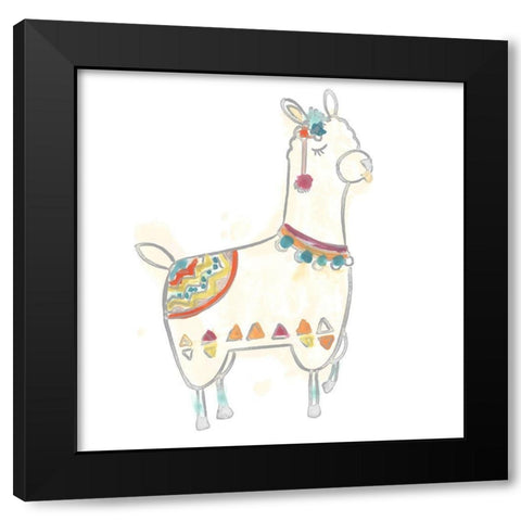 Blockprint Llama IV Black Modern Wood Framed Art Print by Vess, June Erica