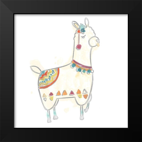 Blockprint Llama IV Black Modern Wood Framed Art Print by Vess, June Erica