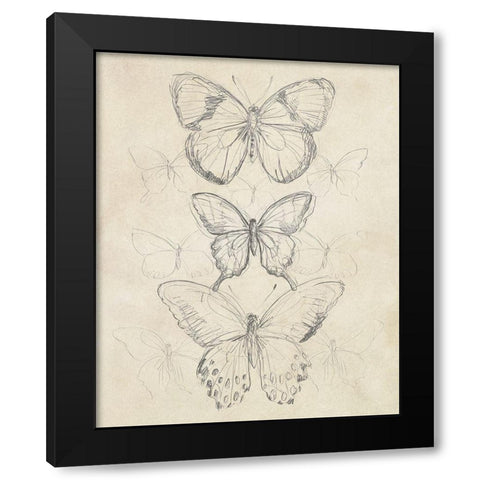 Vintage Butterfly Sketch I Black Modern Wood Framed Art Print with Double Matting by Vess, June Erica
