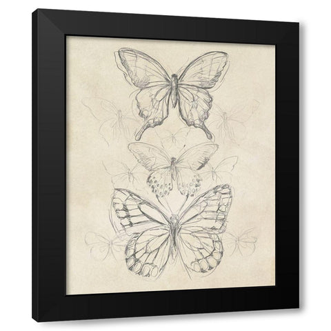 Vintage Butterfly Sketch II Black Modern Wood Framed Art Print with Double Matting by Vess, June Erica