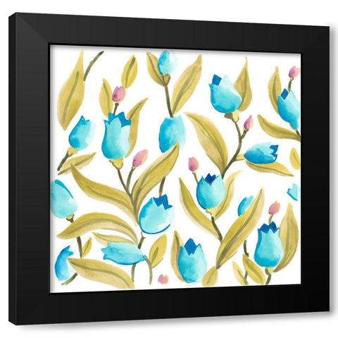Abbey Floral Tiles VI Black Modern Wood Framed Art Print with Double Matting by Vess, June Erica