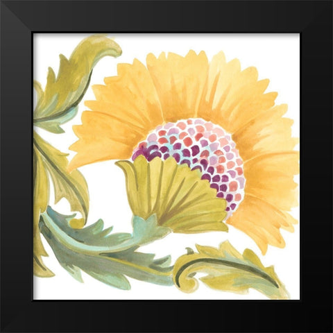 Abbey Floral Tiles VII Black Modern Wood Framed Art Print by Vess, June Erica