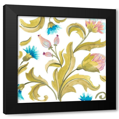 Abbey Floral Tiles IX Black Modern Wood Framed Art Print with Double Matting by Vess, June Erica