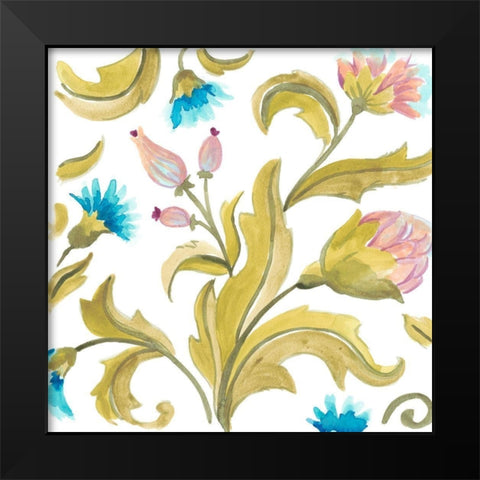 Abbey Floral Tiles IX Black Modern Wood Framed Art Print by Vess, June Erica