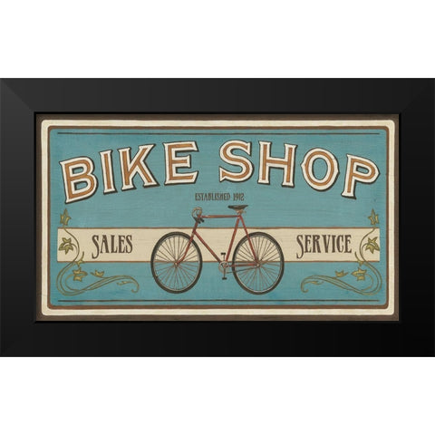 Custom Bike Shop I Black Modern Wood Framed Art Print by Vess, June Erica