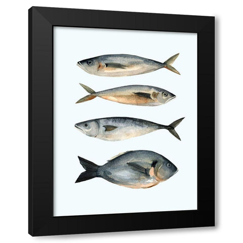 Four Fish I Black Modern Wood Framed Art Print by Scarvey, Emma