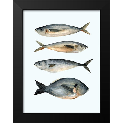 Four Fish I Black Modern Wood Framed Art Print by Scarvey, Emma