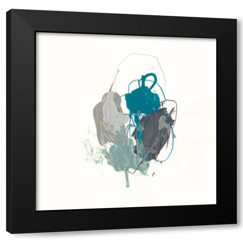 Teal Gesture I Black Modern Wood Framed Art Print with Double Matting by Vess, June Erica