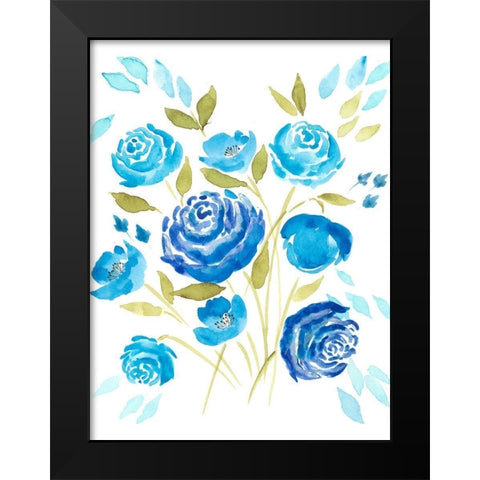 Cerulean Blooms I Black Modern Wood Framed Art Print by Moore, Regina