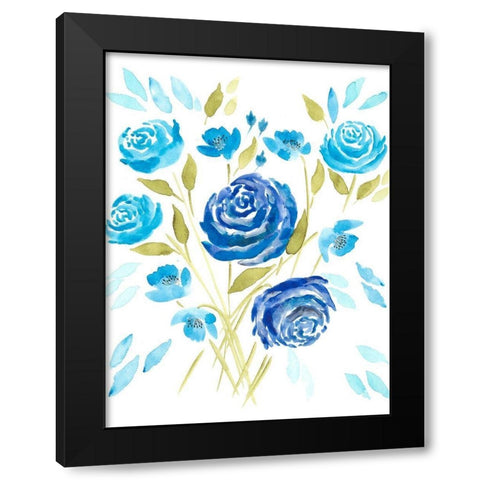 Cerulean Blooms II Black Modern Wood Framed Art Print by Moore, Regina