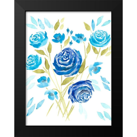Cerulean Blooms II Black Modern Wood Framed Art Print by Moore, Regina