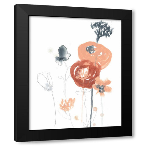 Blush And Navy Floral II Black Modern Wood Framed Art Print with Double Matting by Vess, June Erica