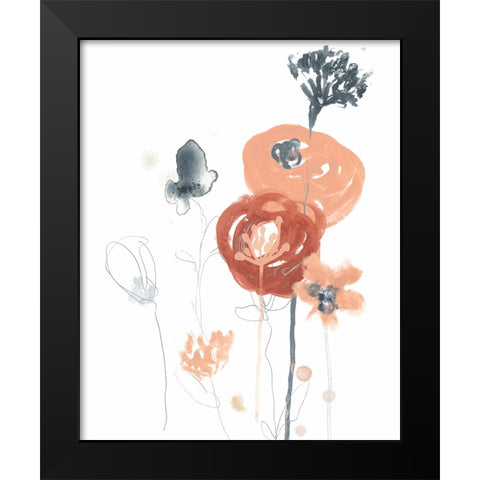 Blush And Navy Floral II Black Modern Wood Framed Art Print by Vess, June Erica