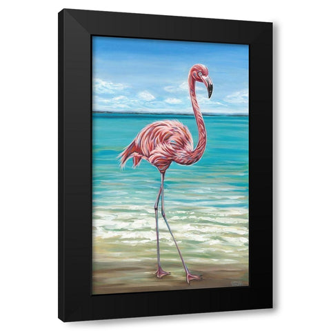 Beach Walker Flamingo I Black Modern Wood Framed Art Print with Double Matting by Vitaletti, Carolee