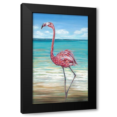 Beach Walker Flamingo II Black Modern Wood Framed Art Print with Double Matting by Vitaletti, Carolee