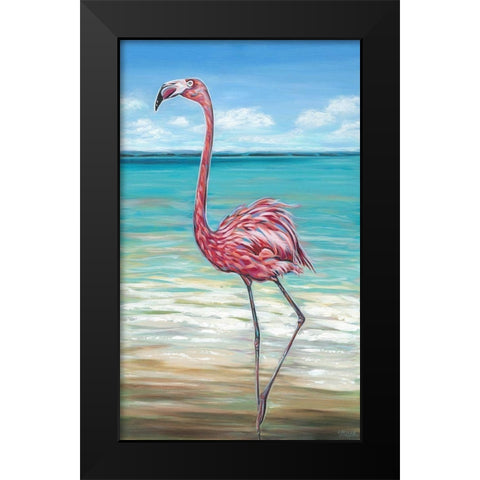 Beach Walker Flamingo II Black Modern Wood Framed Art Print by Vitaletti, Carolee