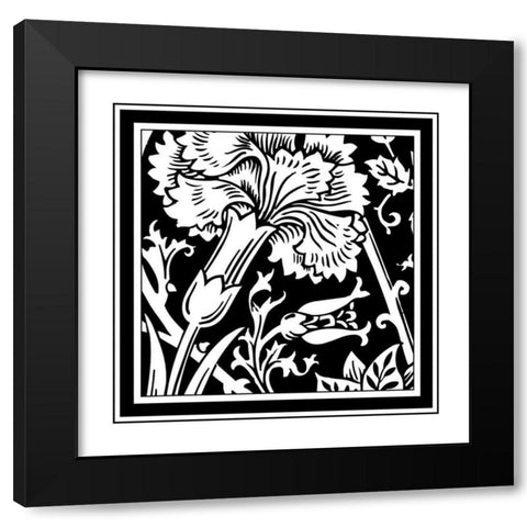 BandW Graphic Floral Motif I Black Modern Wood Framed Art Print with Double Matting by Vision Studio