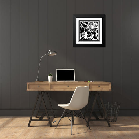 BandW Graphic Floral Motif II Black Modern Wood Framed Art Print by Vision Studio