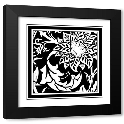 BandW Graphic Floral Motif II Black Modern Wood Framed Art Print with Double Matting by Vision Studio