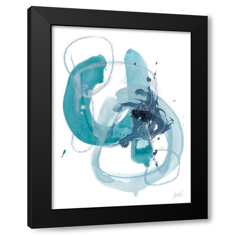 Aqua Orbit II Black Modern Wood Framed Art Print by Vess, June Erica