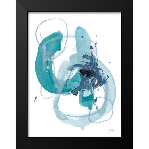 Aqua Orbit II Black Modern Wood Framed Art Print by Vess, June Erica
