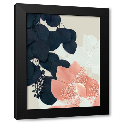 Indigo and Blush Leaves III Black Modern Wood Framed Art Print with Double Matting by Goldberger, Jennifer